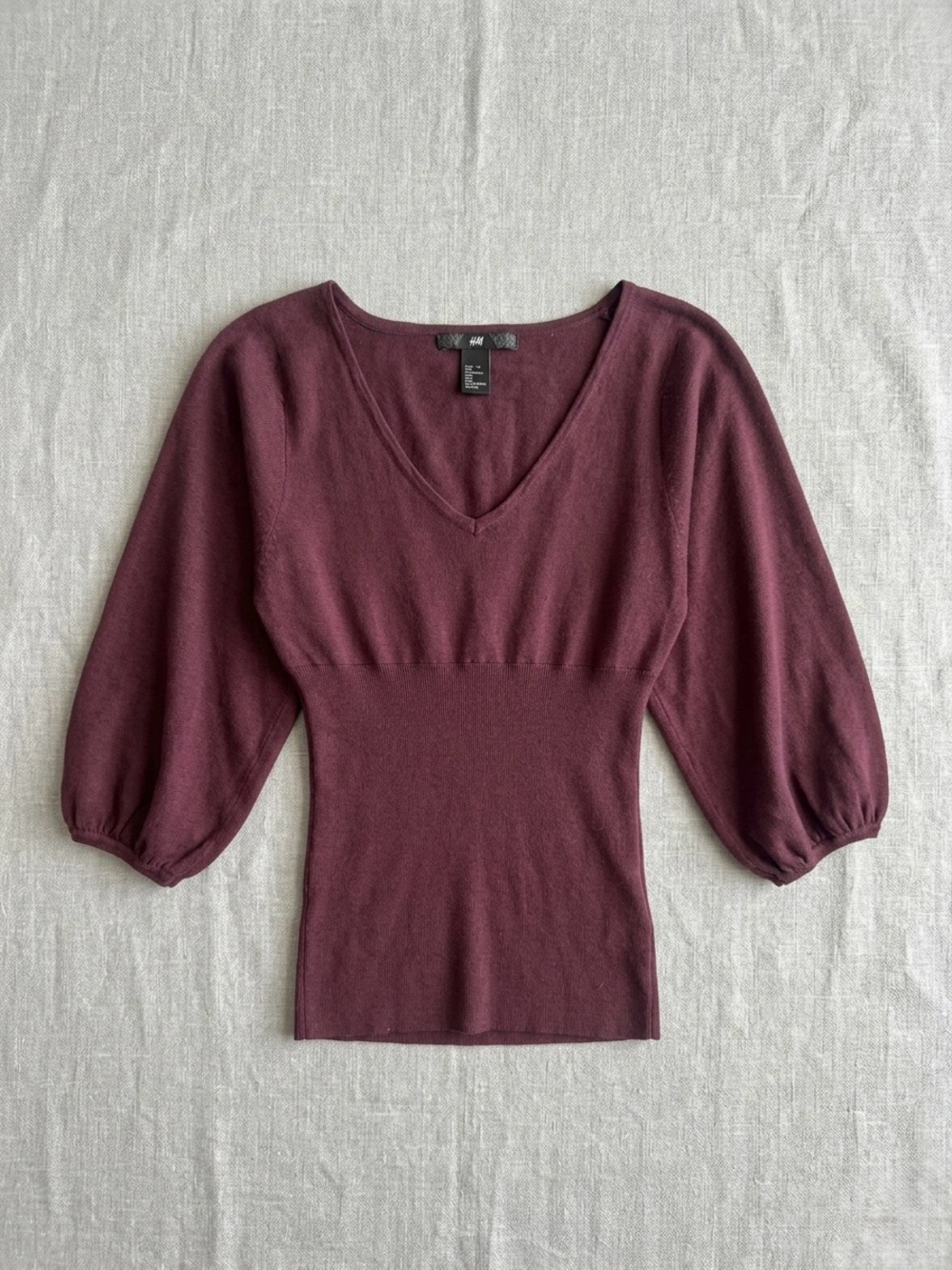 H&M Ribbed V-Neck Sweater in Deep Burgundy